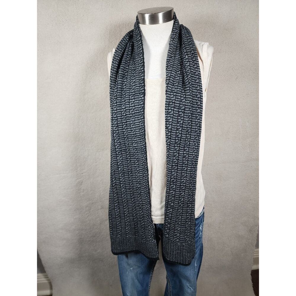 Geoffery Beene Scarf 100% Acylric Black Grey Rib Knit Heather Pattern 62" x 13"